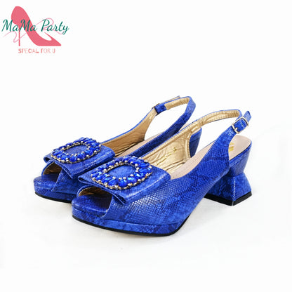 2025 Autumn New Design Specials Italian Women Shoes and Bag Set Pink Color Comfortable Mid Heels With Rhinestone
