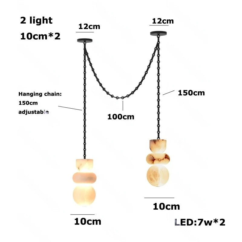 Alabaster Marble Chain Hanging Pendant Lights Collection for Dining Room Spanish Natural Marble LED Chandelier For Living Room