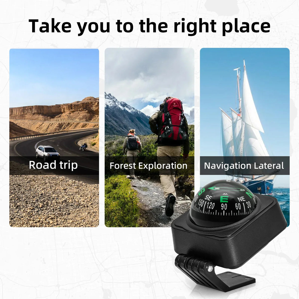 Marine Navigation Compass Guide Ball 360° Pivoting Magnetic Compass Dash-Mount High-Precision Black Compasses with Suction Cup
