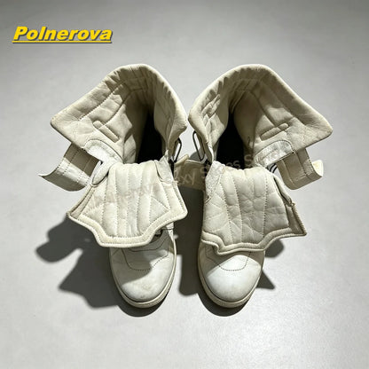 Vintage Hook and Loop Mid Calf Boots Round Toe Chunky Heels Patchwork Casual Booties Street Style Fashion Outfit Autumn 2026