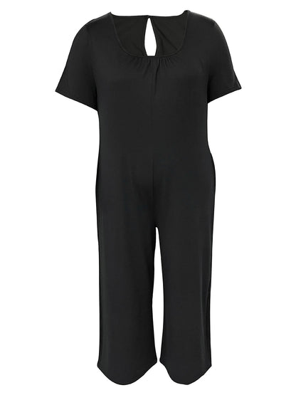 Plus Size 0XL-5XL Summer Rompers Overalls Women's Solid Color Jumpsuit with Pockets Casual Fashion Short Sleeve Jumpsuits
