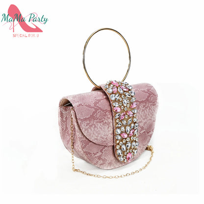 2025 Autumn New Design Specials Italian Women Shoes and Bag Set Pink Color Comfortable Mid Heels With Rhinestone