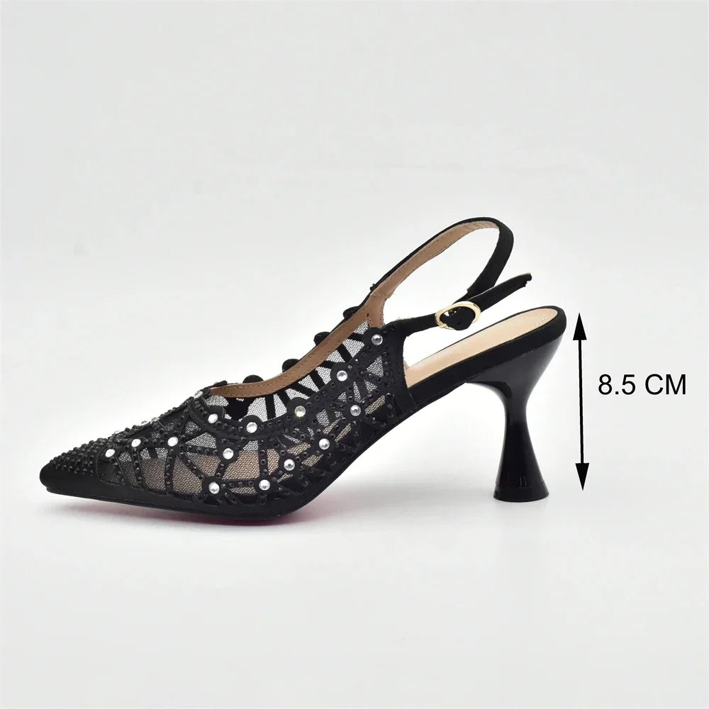 Italian Shoe and Bag Set for Party In Women Shoes for Women 2025 Designer Luxury Hollow Design Trendy Party Ladies Shoes and Bag