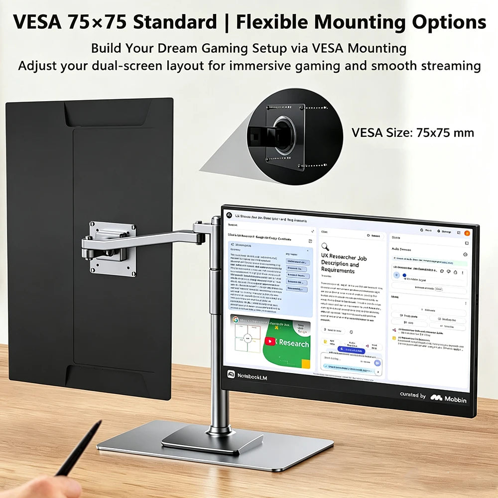 15.6 Inch Portable Monitor 16:9 FHD 1920*1080 Monitor with USB-C HDMI External Second Screen for Mac,Laptop,PC,Switch,PS,Xbox