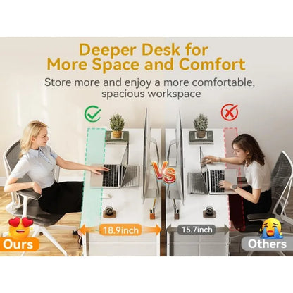 48 Inch White Computer Desk with 8 Fabric Drawers, Modern Office Desk for Home Office Study Gaming
