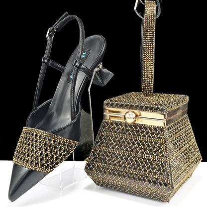 Fashion Three-Dimensional Hard Bag Sequins Decoration Lady Fashion Elegant Shoes and Bag Set Women Shoes