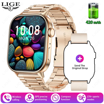 LIGE 2026 For Android IOS GPS Smart Watch Women 2.01" HD Screen Heart Rate Bluetooth Call Compass IP68 Waterproof Men Smartwatch