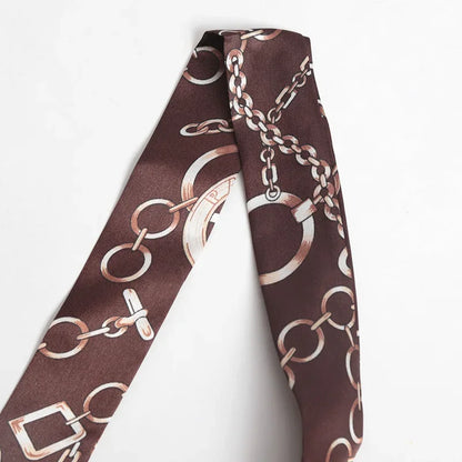 Women Print Flower Small Scarf Handle Bag Ribbons Fashion Head Scarf Small Long Skinny Scarves Headbands Tie Accessories