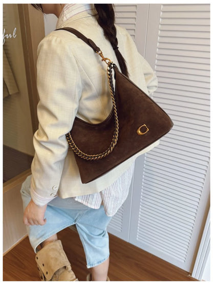 Women's New Light Luxury Fashionable High-End Black Suede Shoulder Crossbody Bag,Versatile for Commuting,Large Capacity Tote Bag