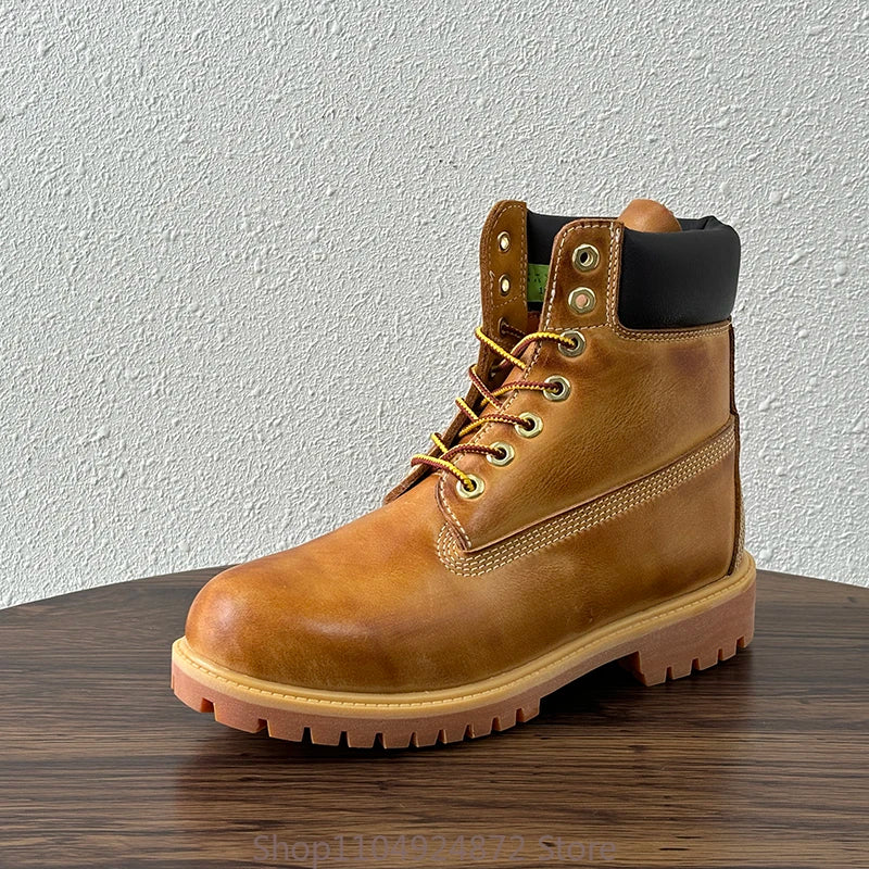Handmade Retro Men Shoes Genuine Leather Lace-up Comfortable Work Boots Outdoor Hiking Ankle Desert Boots