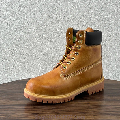 Handmade Retro Men Shoes Genuine Leather Lace-up Comfortable Work Boots Outdoor Hiking Ankle Desert Boots