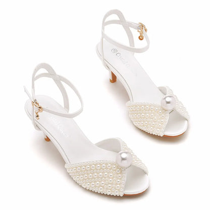 Maogu 6cm Fish Mouth High Heeled Sandals Buckle Wedding Bride Luxury Designer Shoes Heels Pearl Sandal Ladies Shoe Large Size 43