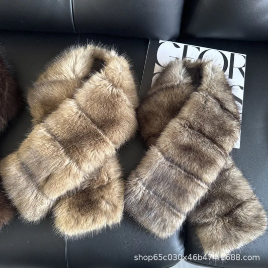 Thick Fashionable Plush Scarf Women's Imitation Mink Fur Y2K Girl Scarf for Warm Ladies Faux Raccoon Fur Scarf