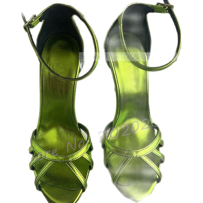 Green Metallic Party Sandals With High Heels Female Elegant Open Toe Cross Strap Sandal Luxury Women Summer Casual Stylish Shoes