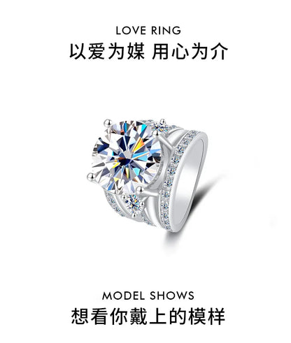 Women's PT950 Platinum Wedding Ring, Sansheng Sanshi Theme, Full Moissanite 5Ct Crown Pigeon Egg Design