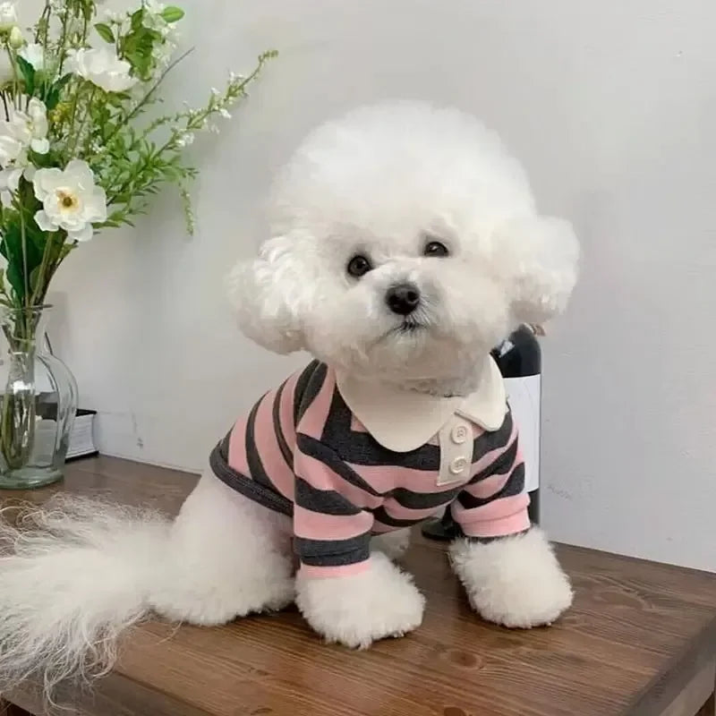 Summer Polo Shirt for Dogs Puppy Clothes Bichon Frise Chihuahua Stripe Dog Sweatshirt Dog Cooling Vest for Small and Medium Dogs