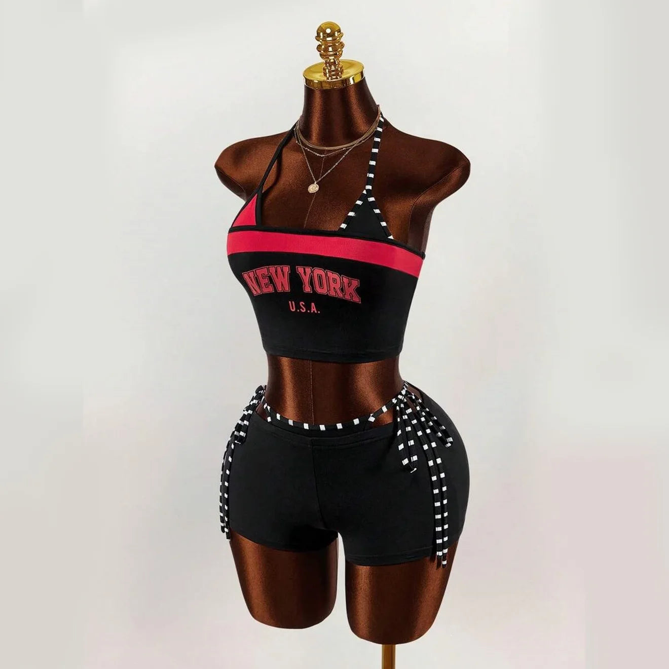 2026 new summer American retro sports Y2K hanging neck shorts two-piece set punk street trend fashion ins personality spicy girl