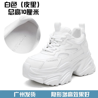 ZJR 14cm Chunky Sneakers for Women Super Increasing Women Shoe High Quality Real Leather Shoes Lightweight Platform Shoes 8-14cm