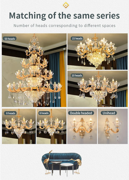European Style Pendant Lamp Living Room Lamp Crystal Luxurious Atmosphere French Style Restaurant Lamp Duplex Building Lights