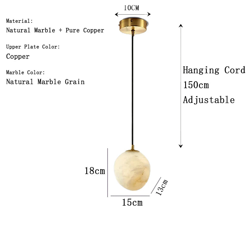 Natural Marble Art Pendant Lights Stone Lustre Copper LED Indoor Room Hanging Lamps For Ceiling Hall Stair Luxury Home Decor