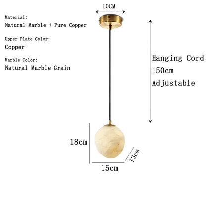 Natural Marble Art Pendant Lights Stone Lustre Copper LED Indoor Room Hanging Lamps For Ceiling Hall Stair Luxury Home Decor