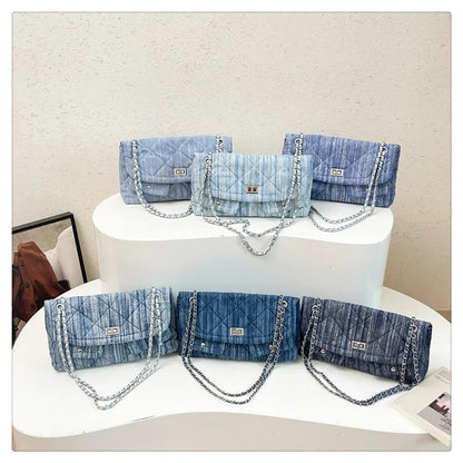 Korean Brand Shoulder Bag 2026 New Denim Side Bags for Women Ladies Crossbody Solid Fashion Chain Designer Daily Commuter City
