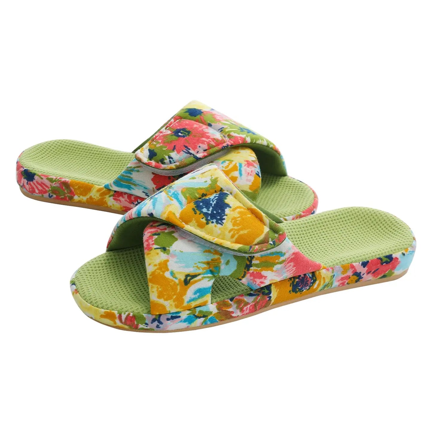 Litfun Winter Cotton Waffle Slippers For Women Breathable Indoor Adjustable Slides Slip On Open Toe Slippers With Arch Support