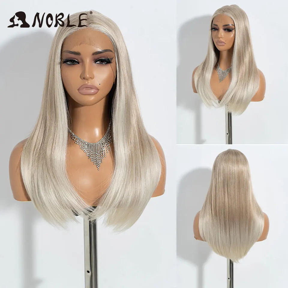 Noble Synthetic Lace Front Wig 22 Inch Straight Baby Hair Bob Wig Platinum Blonde Lace Front Wig Cosplay Glueless Wigs For Women