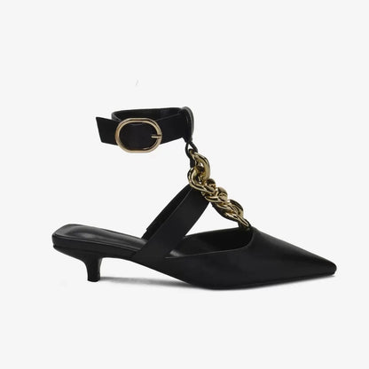 Women's Sandals Summer 2025 Design Metal Chain Adjustable Buckle Female Luxury Heeled Shoes Fashion Party Banquet Heels Ladies