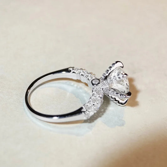 18K white gold and platinum PT950 firework cut ring for women 3 carat luxury full set six claw diamond ring moissanite ring