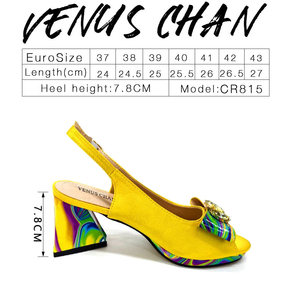 Venus Chan 2024 Fashion Purple Color Painted Rhinestones Elegant Peep Toe Sandals Shoes and Bag Set Italian Heels for Womens