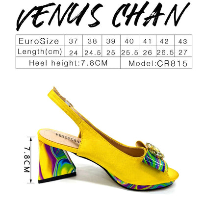 Venus Chan 2024 Fashion Purple Color Painted Rhinestones Elegant Peep Toe Sandals Shoes and Bag Set Italian Heels for Womens