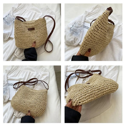Ladies Fashion Summer Straw Crossbody Bag Women Beach Holiday Shopping Woven Shoulder Handbag Messenger Purses For Women Bags
