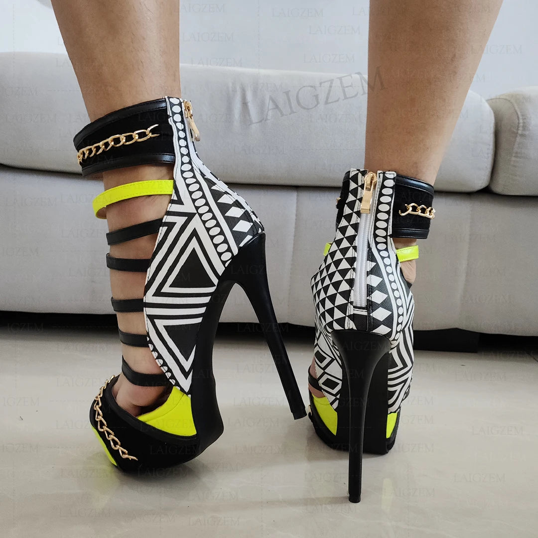 LAIGZEM Women Platform Sandals Back Zip Stiletto High Heels Pumps Multi Colors Prom Ladies Shoes Woman Big Size 41 43 44 46 52