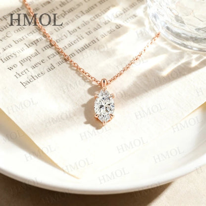 Marquise cut Six Claw Setting Moissanite Necklace White Yellow Rose Gold Chain Sparkling Solitaire Gift for Wife Fiancee