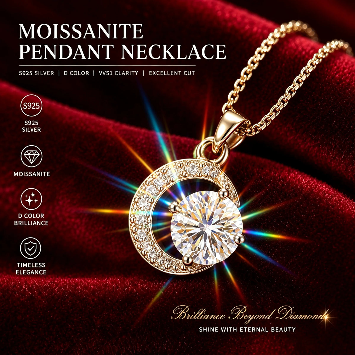 18K Gold Plated 1.0ct VVS1 D Color With Certificate Moissanite Necklace S925 Sterling Sliver Fine Jewelry for Woman Jewelry Gift