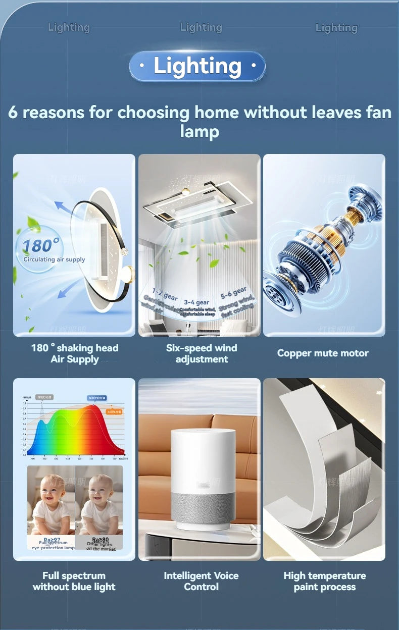 LED Bladeless Fan Light, Living Room Light, Modern Minimalist Smart Remote Control, Master Bedroom Study Ceiling Light 110V/220V