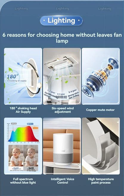 LED Bladeless Fan Light, Living Room Light, Modern Minimalist Smart Remote Control, Master Bedroom Study Ceiling Light 110V/220V