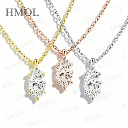 Marquise cut Six Claw Setting Moissanite Necklace White Yellow Rose Gold Chain Sparkling Solitaire Gift for Wife Fiancee