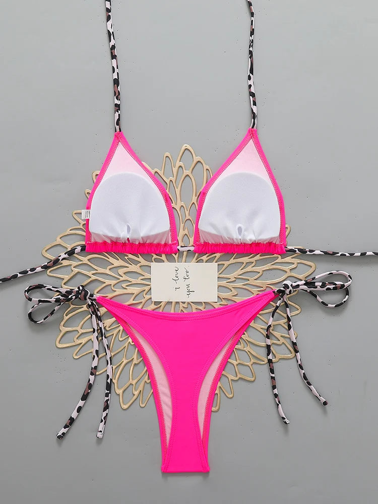Sexy Leopard Women's Beach Bikini 2026 Swimsuit Halter Tie Micro Thong Bikinis Sets Female Swimwear for Woman Wear Bathing Suit