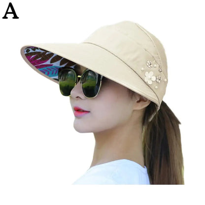 Women Summer Empty Top Sun Protection Cap Large Brim Anti-UV Ponytail Hat For Women Outdoor Travel Beach Visor Fisherman Hats