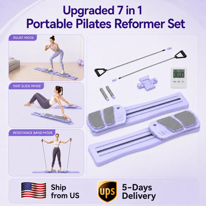 Pilates Board for Home Workout - Upgraded 7 in 1 Portable Pilates Reformer Set, Multifunctional Ab Trainer with Resistance Bands