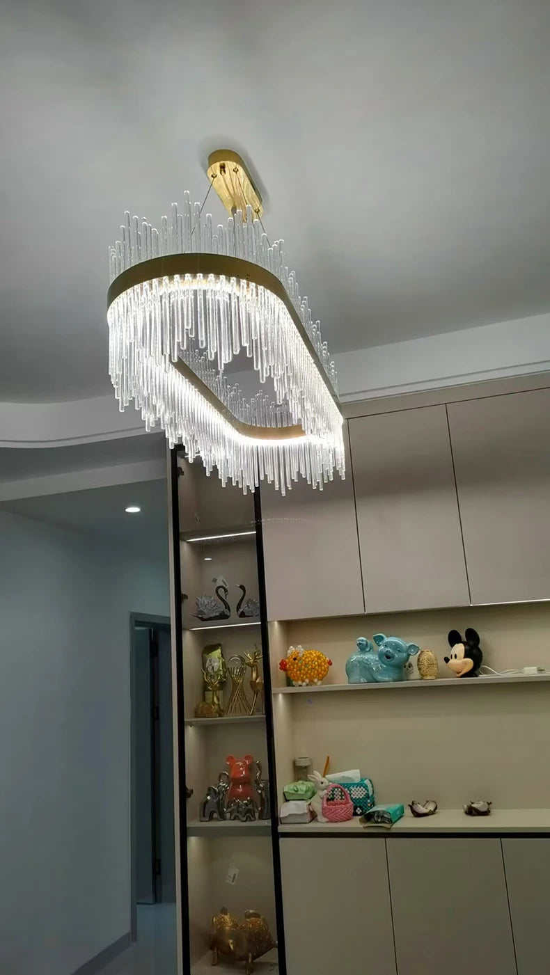 Modern Luxury Crystal Ceiling Chandelier Stainless Steel Living Room Lights Home Decor Dining Room Pendant Lamp Interior Bedroom