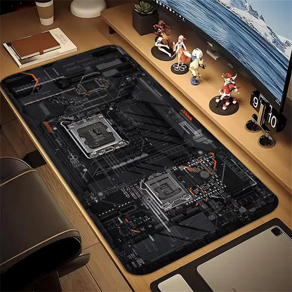 Large XXL Gaming Mouse Pad Desk Mat Keyboard Pad Black Circuit Board CPU Tech Cyberpunk Print Non Slip Rubber Base Stitched Edge