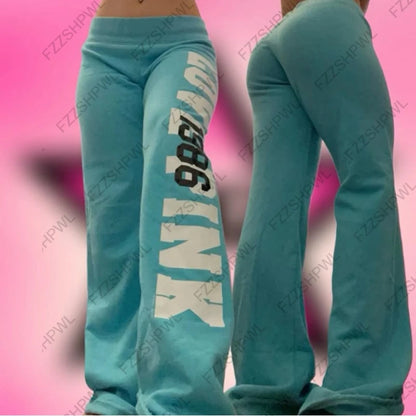 2000s American retro letter print casual trousers versatile hot girl style high street Harajuku style women's casual trousers