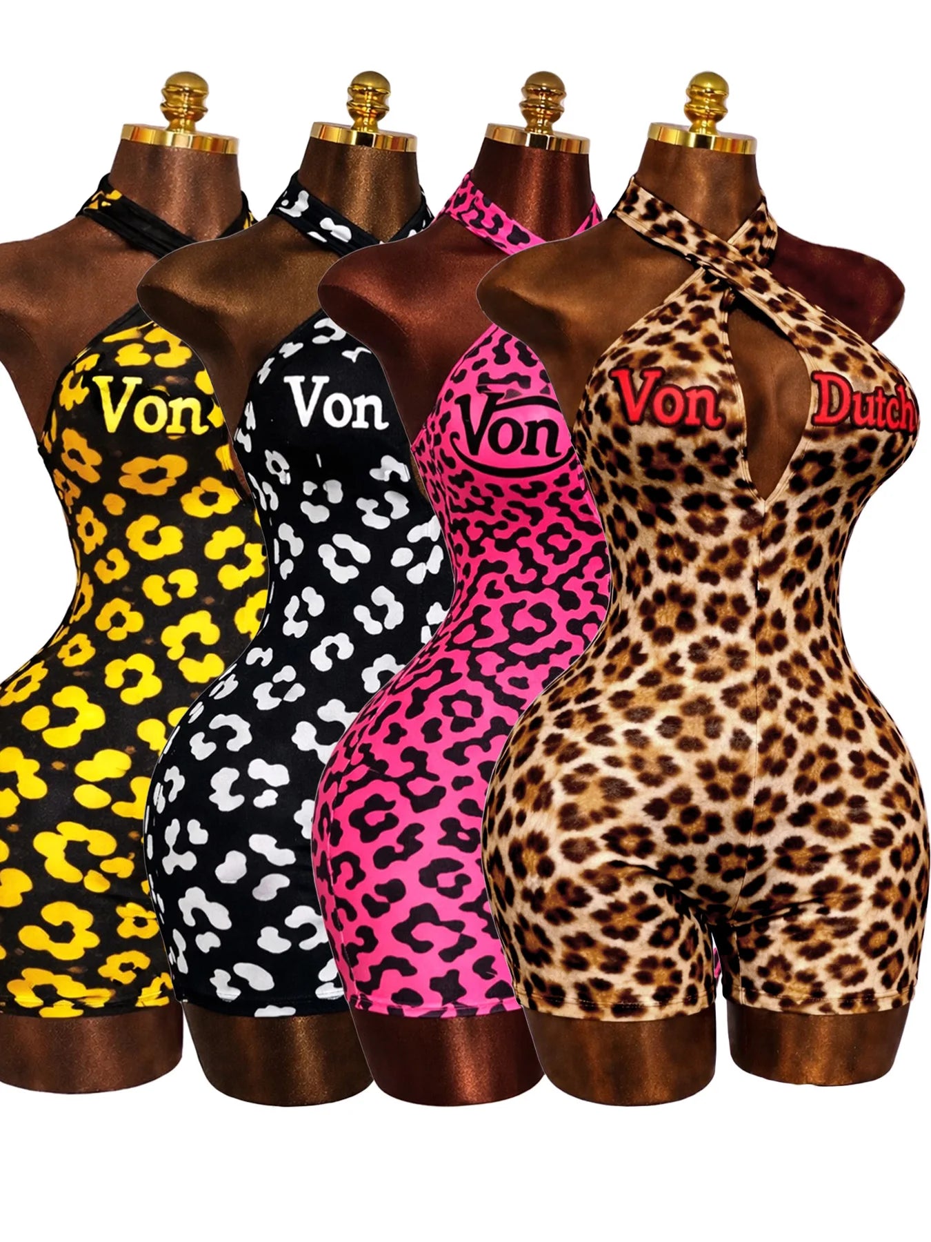 Women Jumpsuit Spring Summer Fashion Letter Print Crossed-Neck Deep V Backless Shorts Jumpsuit Girl Sexy Leopard Bodycon Rompers