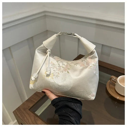 Fashion Luxury Women Embroidery Shoulder Bag Nylon Pearl Pendant Bucket Bag Versatile Handbag Retro Women Crossbody Bags сумка
