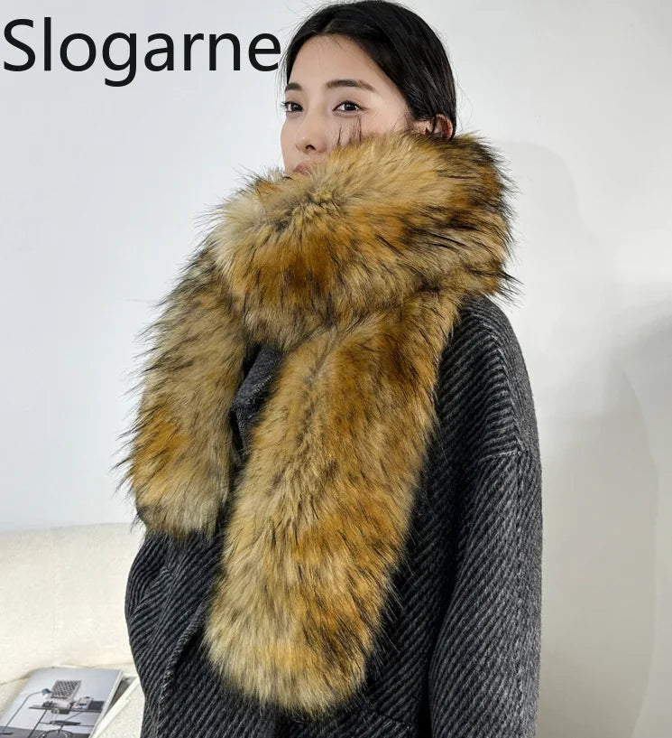 American 180cm Super Long Faux Fox Fur Scarf Winter Women Cosplay Warm Fashion Neck Decor Fluffy Shawl Wrap Luxury Furry Scarves