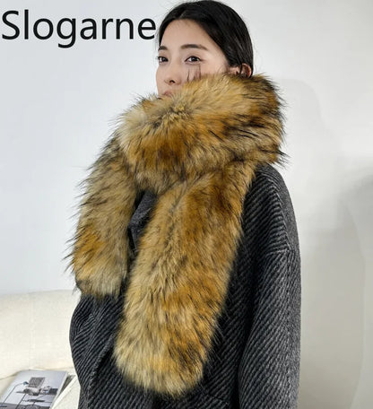 American 180cm Super Long Faux Fox Fur Scarf Winter Women Cosplay Warm Fashion Neck Decor Fluffy Shawl Wrap Luxury Furry Scarves