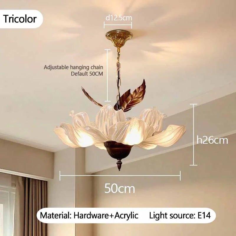  Flower Petal Pendant Light Medieval Style Chandelier Retro Tricolor Lights Interior Restaurant Living Room Bedroom Lighting